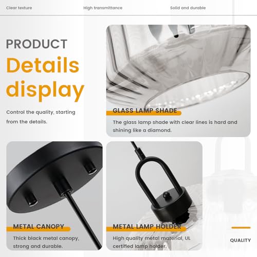 Clear Glass Pendant Light Fixture Kitchen Island Farmhouse Dining Room Pendant Lights Striped Wave Globe Lamp Shade Black Metal Light fixtures Modern Glass Ceiling Hanging Lighting
