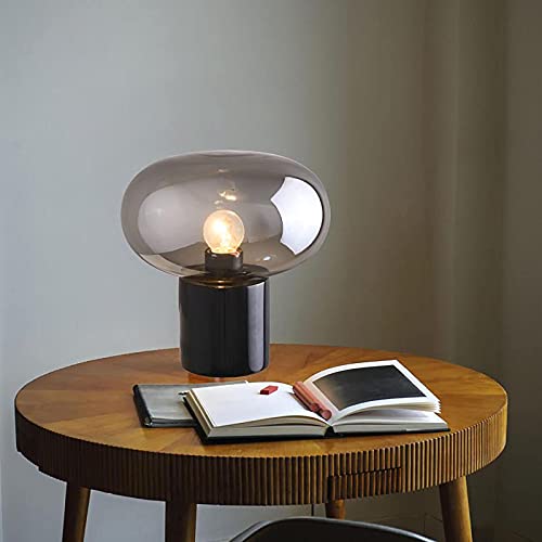 Glass Table Lamp Farmhouse Lamps for Living Room Art Deco Side Table Lamp for Living Room Smoky Gray