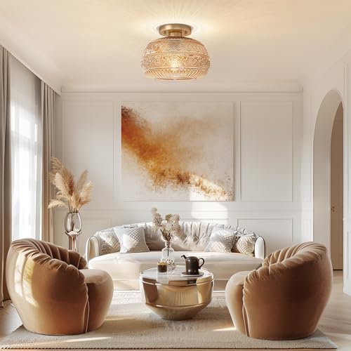 Antique Amber Glass Flush Mount Ceiling Light Fixtures