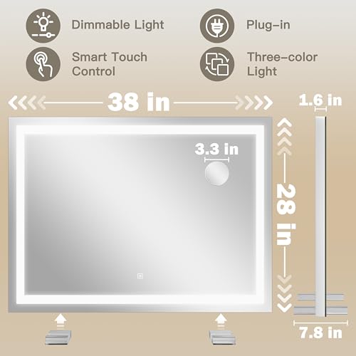 38"x28" Inch Large Lighted Vanity Mirror