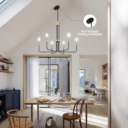 Modern Black and Gold Chandelier 6 Lights Farmhouse Light Fixtures