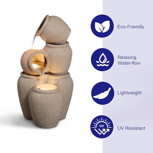 29.53” H 3 Tiers Cascading Jars Outdoor Water Fountain Made with Eco