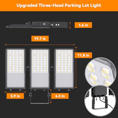 300W Upgraded LED Parking Lot Light with Photocell 45000lm 5000K