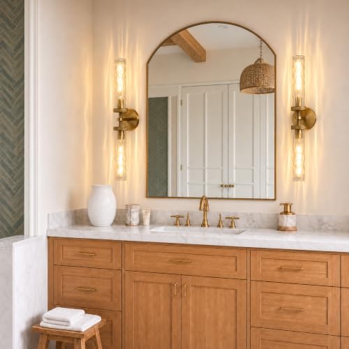 Bathroom Sconce 24in Brass Sconce with Water Ripple Glass