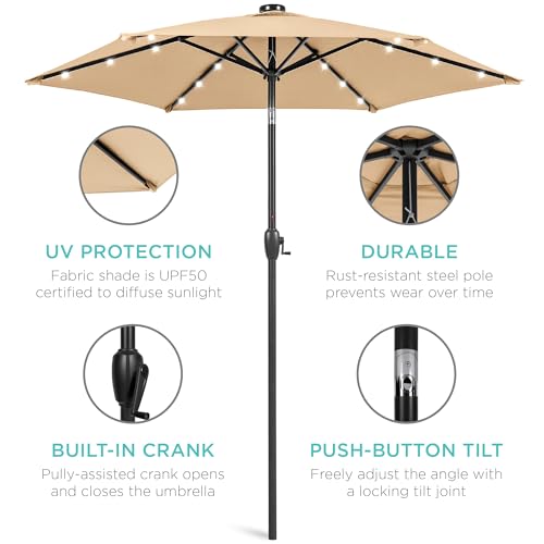 7.5ft Solar Umbrella LED Lighted Patio Umbrella
