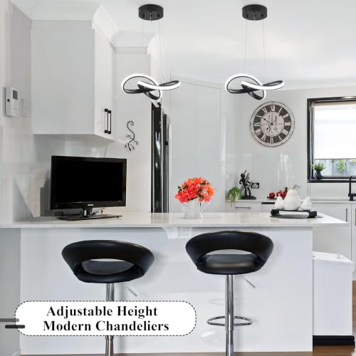 LED Chandelier Modern Pendant Light Fixture 2 Pack Simple Irregular Streamline Ring Light Black with 4500K and 59" Height Adjustable Hanging Lamp for Kitchen Island Hallway Foyer Corridor