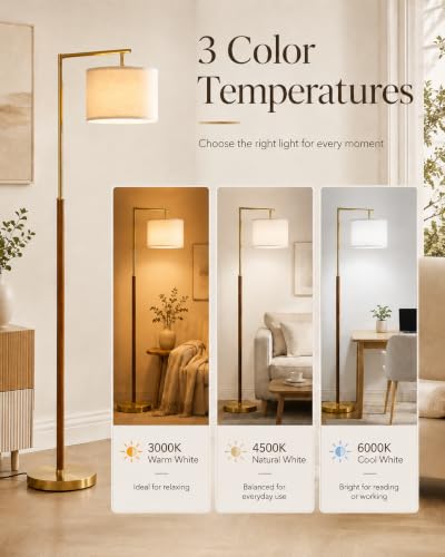 Real Wood Floor Lamps for Living Room (Soild Wood & Gold)