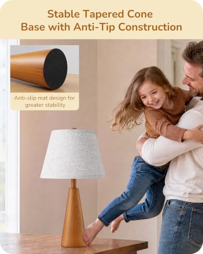 Modern Table Lamp with Tapered Rosewood Wood Base & E26 Socket