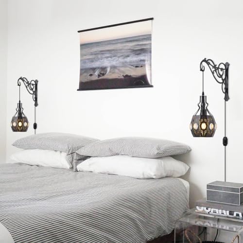 2PK Crystal Plug in Wall Sconce Hanging Lamp Shelf Dimmable Wall Sconces Adjustable Wall Lights with Wall Sconces Wall Mount Plug in Lamps for Bedroom Living Room (2 Count)