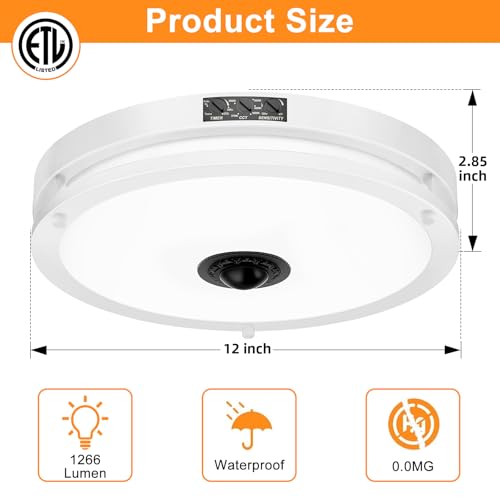 12" LED Motion Sensor Outdoor Ceiling Light Porch Lamp