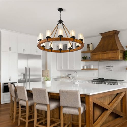 40" Wood Wagon Wheel Chandelier 12