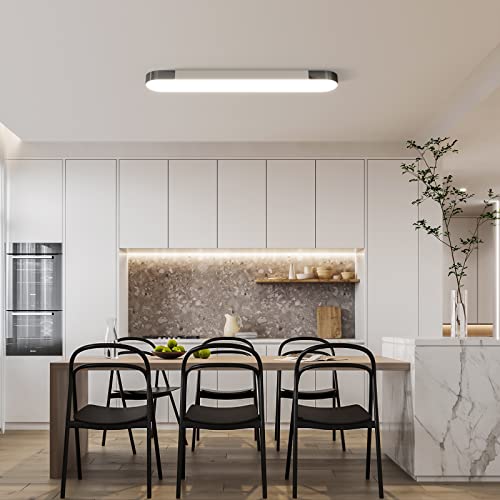 Dimmable LED Ceiling Light Modern Acrylic Linear LED Ceiling Lamp 39.4in Semi Flush Mount Wraparound Shape Lighting Fixture with Remote Control for Kitchen Dining Room