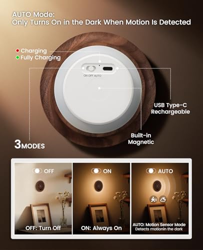 Carved Flower Wood Motion Sensor Night Light