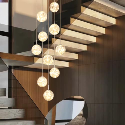 10 Light LED Staircase Chandelier Crystal Ceiling Lights Large Chandeliers for High Ceilings (127 Count)