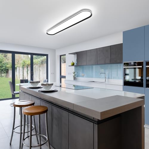 Modern LED Ceiling Light Dimmable Linear Ceiling Light 31in Semi Flush Mount Long Lights with Remote Control and Side Lighting for Living Room Kitchen Dining Room