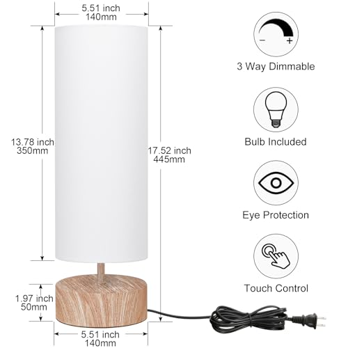 Touch Table Lamp with Wood Grain Metal Base