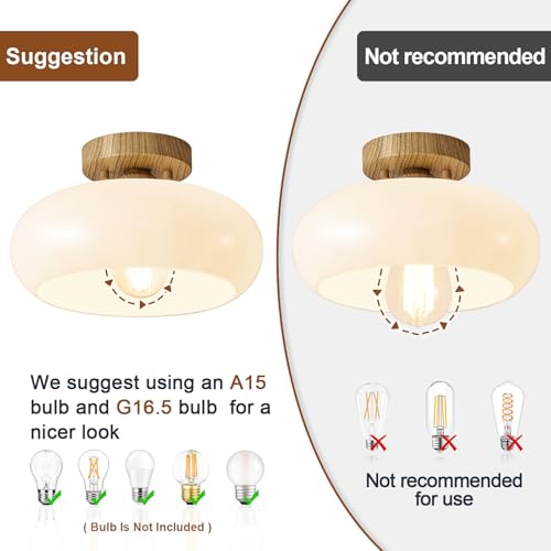 Mid Century Modern Faux Wood Semi Flush Ceiling Light 11.0 Inch