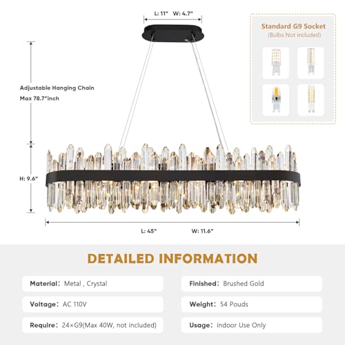 Black Oval Crystal Chandelier L45.3 inch