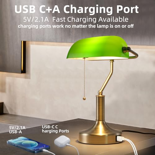 Banker Desk Lamp Green Glass
