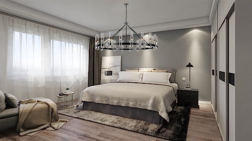 20 Lights Black Wagon Wheel Chandelier Modern Farmhouse with Glass Shade