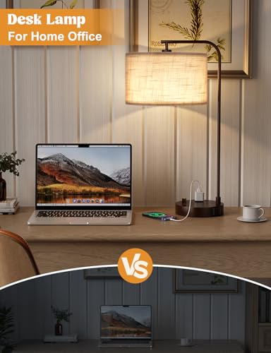 Grey Tall Lamp for Bedroom with USB Port and Outlet