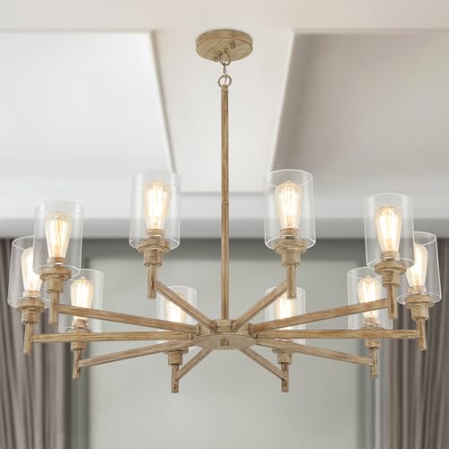 10 Light Large Farmhouse Chandeliers for Dining Room with Glass Cover 41"