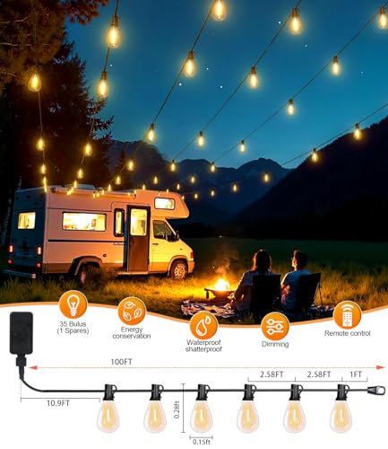 100FT LED Outdoor String Lights with Remote (100 Foot)