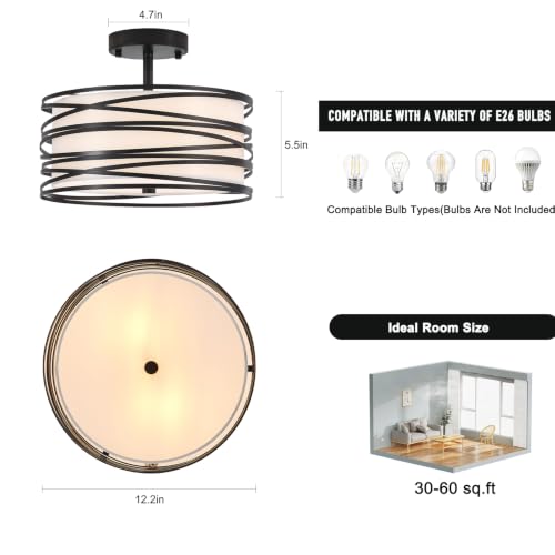 12.2" Black Semi Flush Mount Ceiling Light