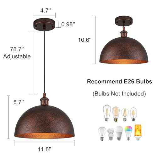 11.8” Industrial Metal Dome Pendant Light