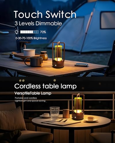 Set of 2 Cordless Table Lamps Rechargeable Desk Lamps Brown