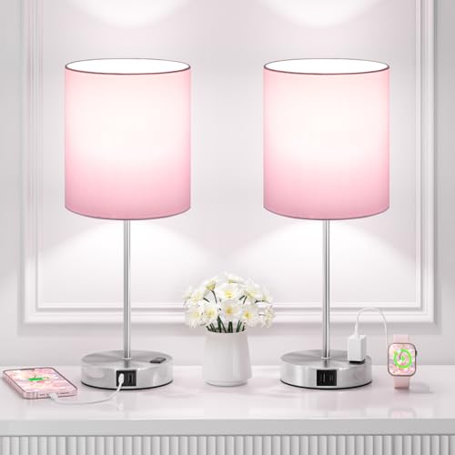 17.6" Pink Touch Lamps for Bedroom Set of 2 (2 Count)