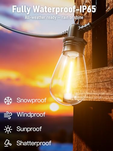 60FT LED Outdoor String Lights with 16+1 Edison Shatterproof Waterproof Bulbs (25 Count)