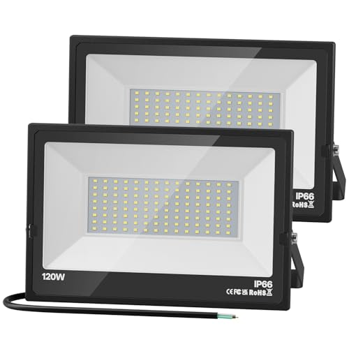 120W Flood Lights Outdoor Hardwired Security Light IP66 Waterproof 6000K