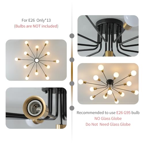 Black and Gold Oversized Semi Flush Mount Ceiling Light Fixture 13