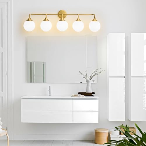 Brushed Gold Bathroom Light Fixtures Over Mirror Vanity 5