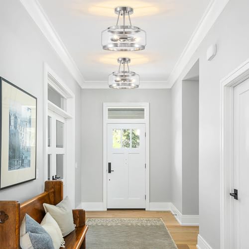 Brushed Nickel Modern Glass Ceiling Light Semi Flush Mount Ceiling Light
