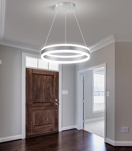 D15.7'' Modern Ring Chandelier for Dining Room LED Dimmable Pendant Lighting High Ceiling Chandelier for Living Room Foyer Bedroom Entryway 3000K