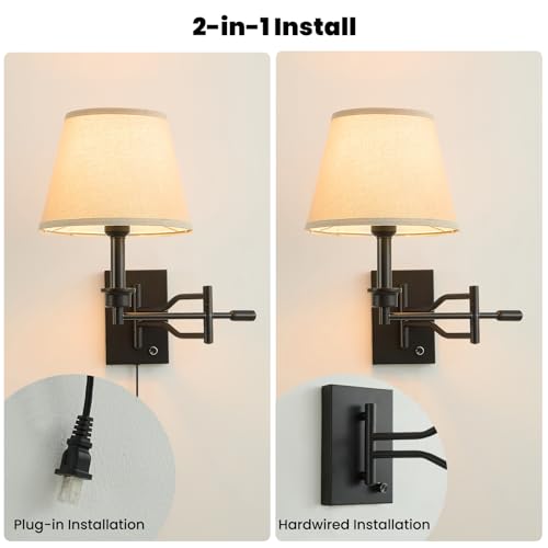 2 Pack 15" Black Swing Arm Wall Sconces