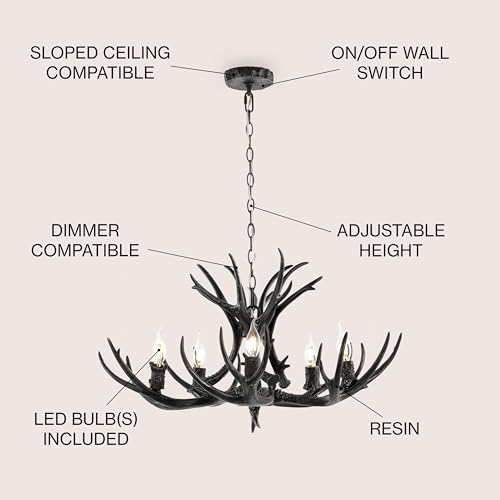 Eldora 5 Light Resin Antler Chandelier 30"