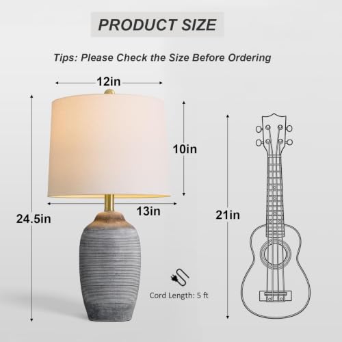 24.5" Ceramic Rustic Lamp for Living Room with Pre