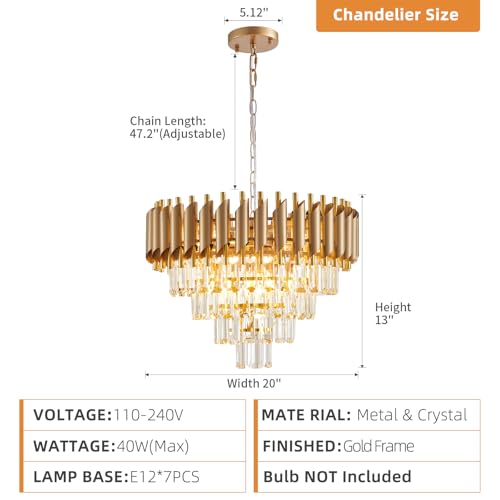 Modern Crystal Chandelier Gold 20 Inch Round 7 Lights 4
