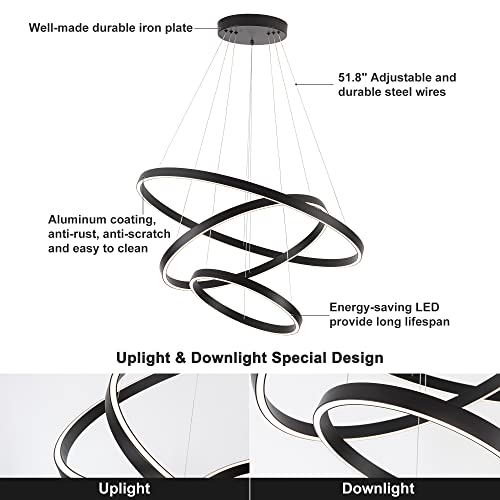 3 Rings Black LED Chandelier