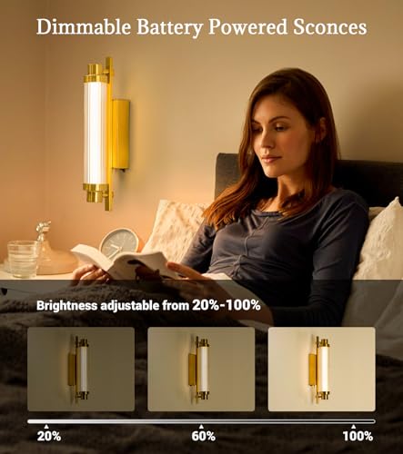 Set of 2 Gold 12000mAh LED Crystal Wireless Battery Wall Sconces (2 Count)