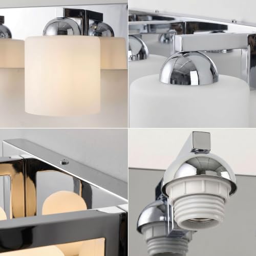 3 Light Chromed Bathroom Vanity Light with White Glass Shades