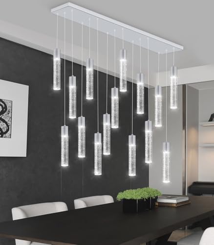 15 Lights Modern Crystal Chandelier LED Pendant Lighting Fixture for Kitchen Island Light Fixtures for Dining Room Hallway Foyer