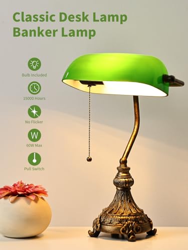 Vintage Green Glass Bankers Desk Lamp
