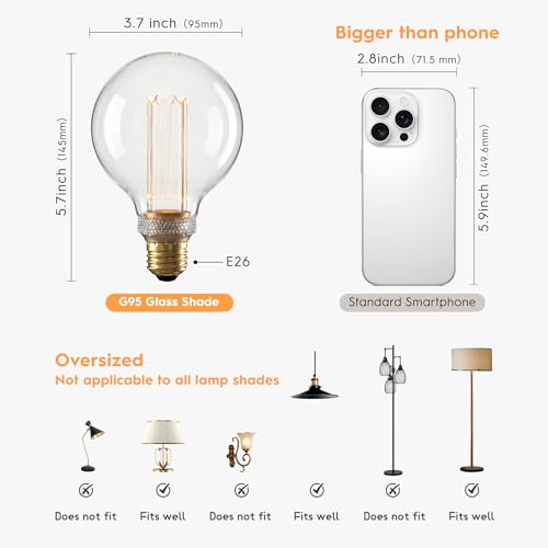 Dimmable Edison Bulb E26 Vintage Round LED Light LowLumen Clear G95