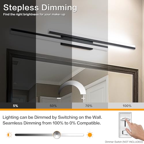 48 Inch Bathroom Light Fixtures Black Vanity Light Bar LED Modern Bath Lighting Over Mirror 5CCT