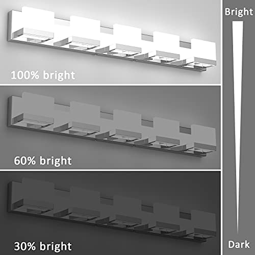 Dimmable Modern 5 Lights LED Vanity Light for Bathroom Up and Down Chrome Bathroom Wall Light Fixtures Over Mirror