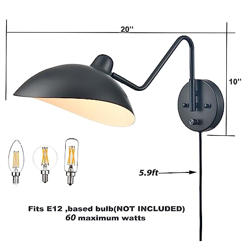 Black Plug in Wall Light with On (2 Count)